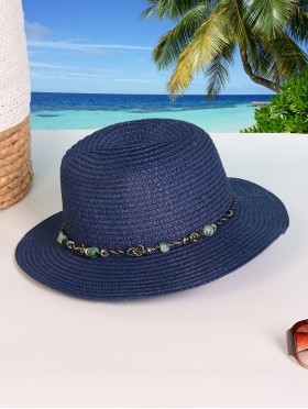 Wide Brim Summer Hat W/ Decorative Beads and Bow