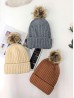  Cable Knitted Hat W/ Faux Fur removable pom pom