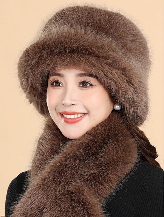 Faux Fur Plush Premium Scarf and Hat Set (SF2057 + HAT1338)