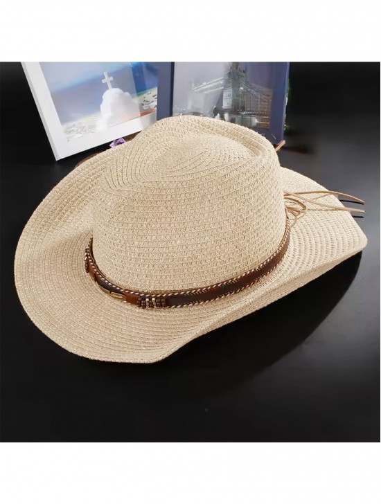 Summer Cow Boy Hat W/ Leather Buckle Strap