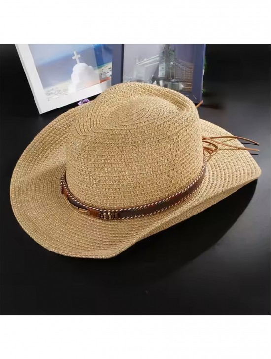 Summer Cow Boy Hat W/ Leather Buckle Strap