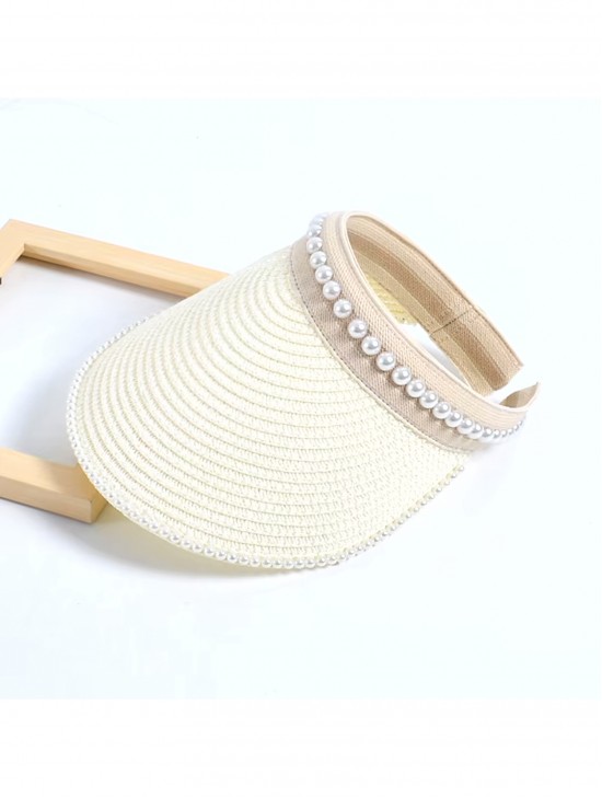 Flexible Paper Straw Visor W/ Pearls