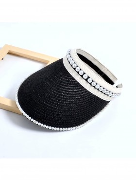 Flexible Paper Straw Visor W/ Pearls