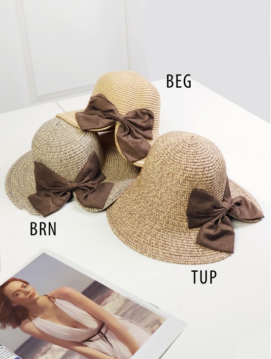 Wide Brim V-Back Summer Hat W/ Ribbon Bow 