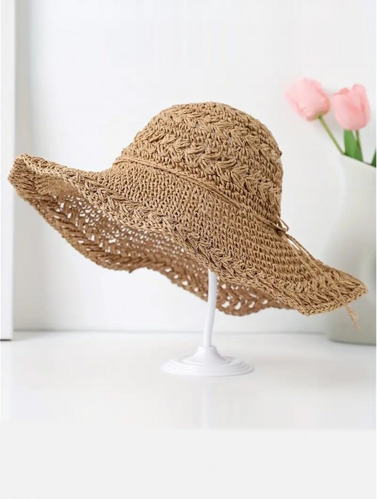 Foldable Super Soft Weaved Sunhat W/ Bow 