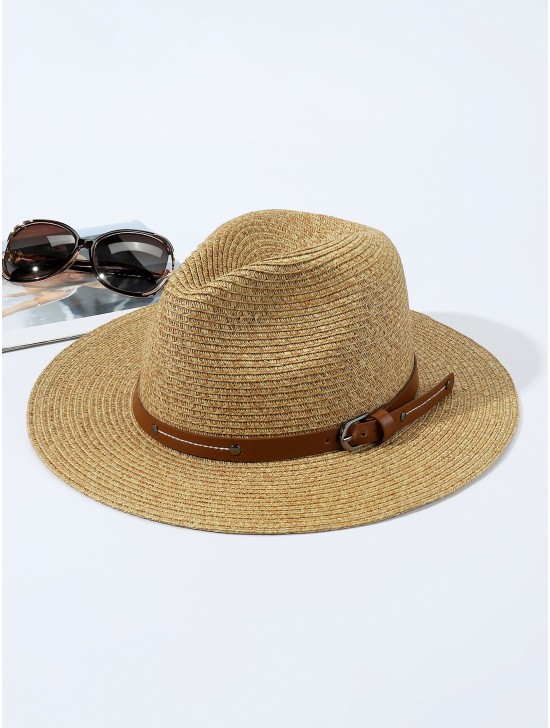 Summer Fedora Hat W/ Leather Buckle Strap