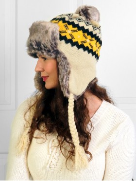 Warm Fur Knitted Hat w/ Ear Flaps & Fur Tassels 