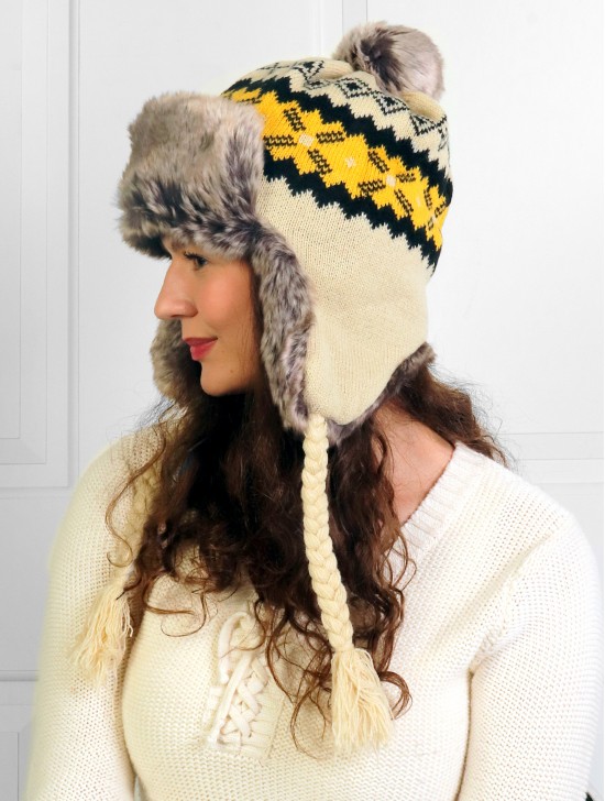 Warm Fur Knitted Hat w/ Ear Flaps & Fur Tassels 