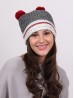 Double Pompom Hat W/ Red Stripe