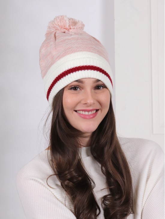 Knitted Double Layer Camp Hat W/Pompom 