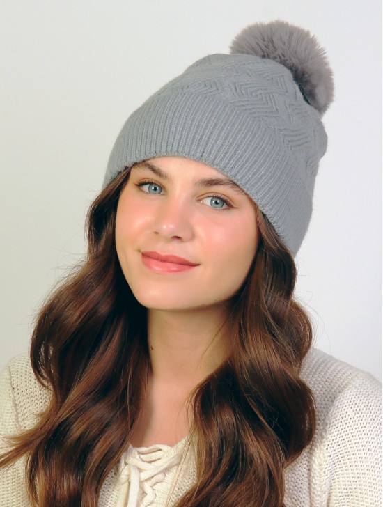  Soft Diamond Knitted Hat with Plush Pom Pom