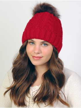 Cable Knitted Camp Hat W/ Pompom (Plush Inside)