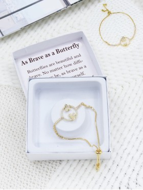 "As Brave as a Butterfly" Adjustable Rhinestone Stretch Bracelet W/ Butterfly with Gift Box