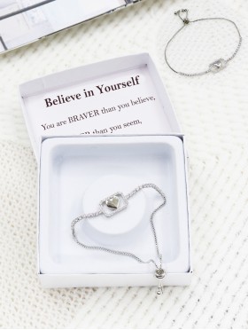 "Believe in Yourself" Adjustable heart Rhinestone Stretch Bracelet with Gift Box