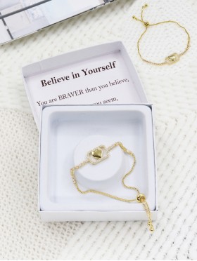 "Believe in Yourself" Adjustable heart Rhinestone Stretch Bracelet with Gift Box