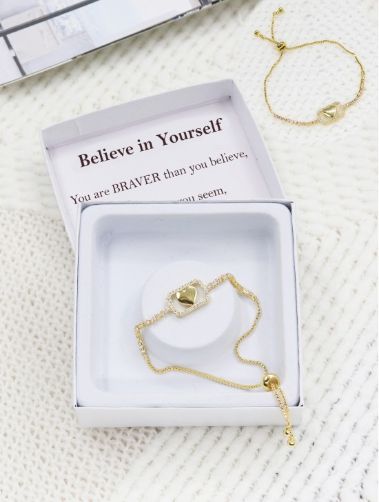 "Believe in Yourself" Adjustable heart Rhinestone Stretch Bracelet with Gift Box