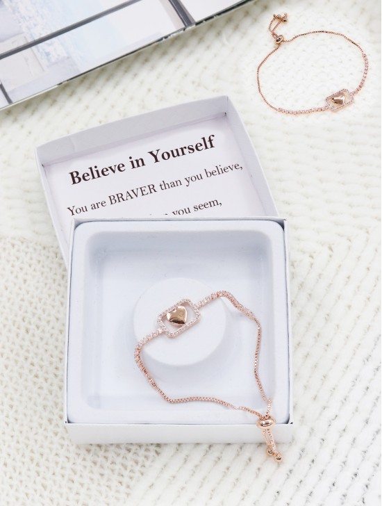 "Believe in Yourself" Adjustable heart Rhinestone Stretch Bracelet with Gift Box