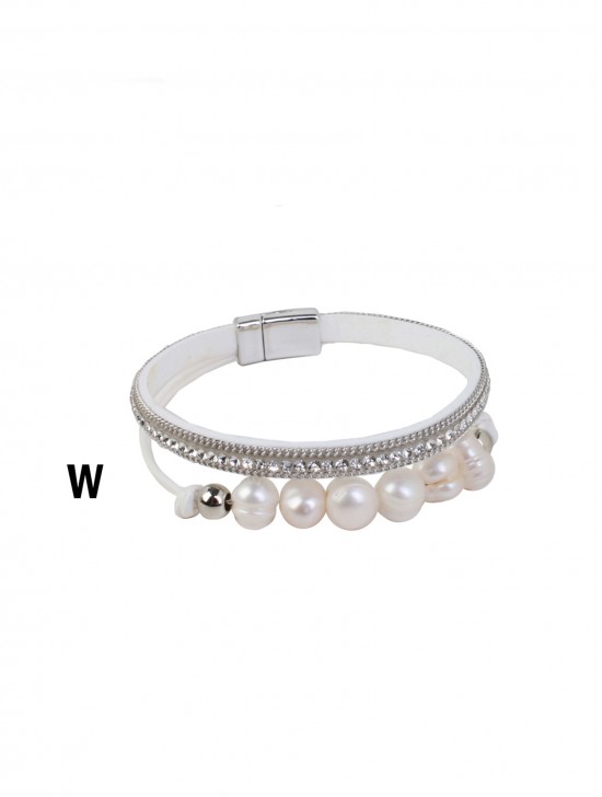 Rhinestone Wrap Magnetic Bracelet W/ Pearl