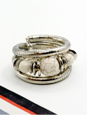 Natural Stone Silver Wrap Bracelet