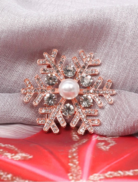 Snowflake Rhinestone Brooch W/ Pearl