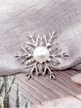 Snowflake Rhinestone Brooch W/ Pearl