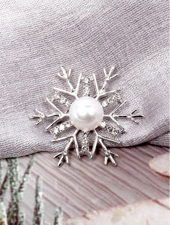 Snowflake Rhinestone Brooch W/ Pearl