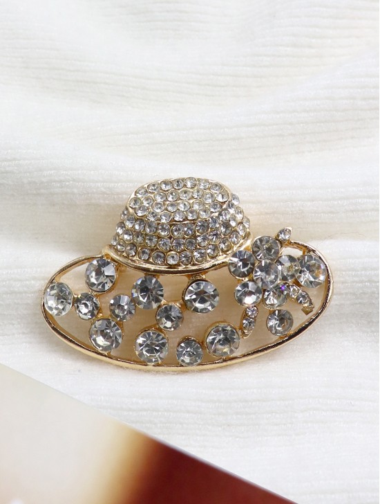 Sun Hat Design Rhinestone Brooch 