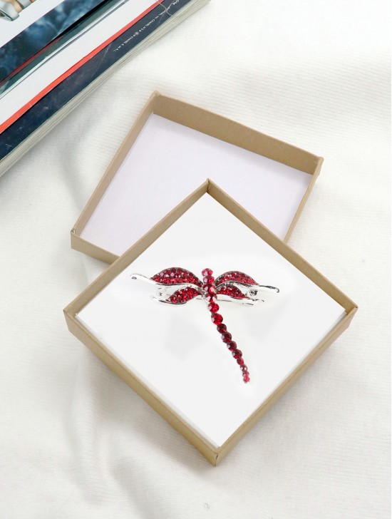 Rhinestone Dragonfly Brooch W/ Gift Box 