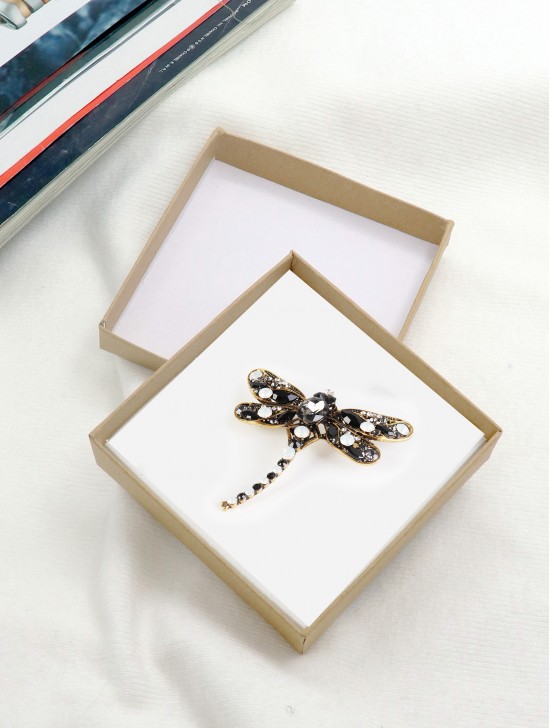 Multi Rhinestone Dragonfly Brooch W/ Gift Box