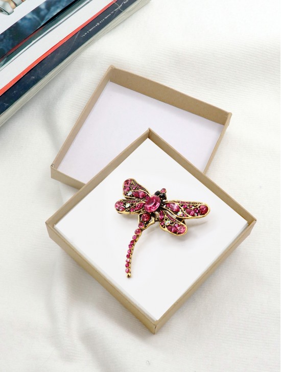 Multi Rhinestone Dragonfly Brooch W/ Gift Box