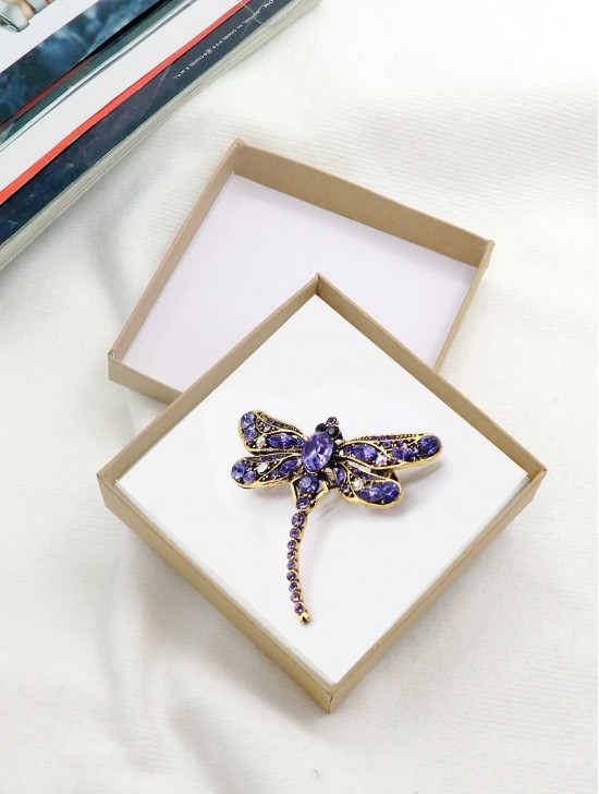 Multi Rhinestone Dragonfly Brooch W/ Gift Box