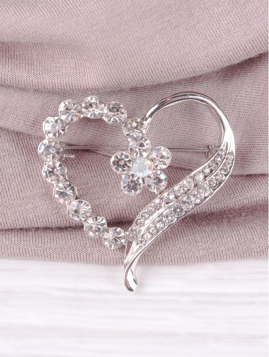 Heart Design Rhinestone Brooch W/ Gift Box