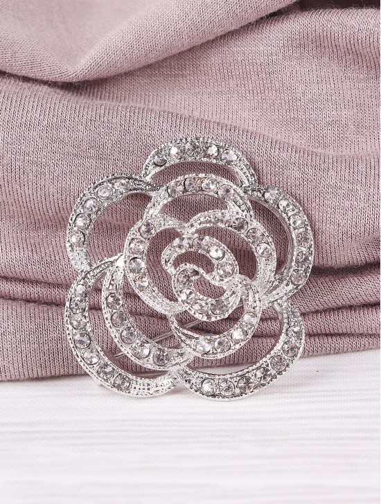 Flower Design Rhinestone Brooch W/ Gift Box