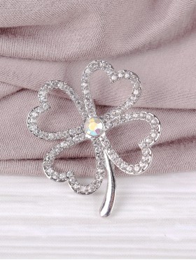 4 Leaf Clover Design Rhinestone Brooch W/ Gift Box