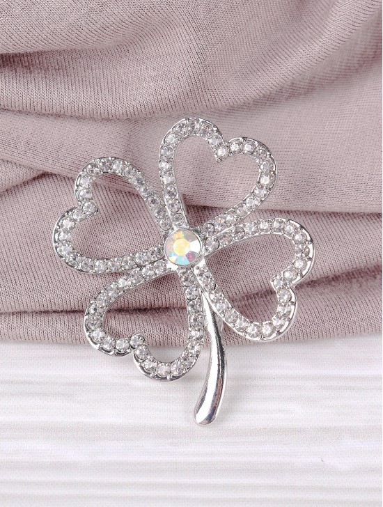 4 Leaf Clover Design Rhinestone Brooch W/ Gift Box