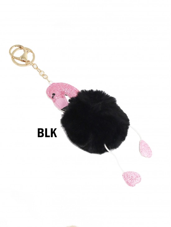 Flamingo Keychain W/ Fur Ball