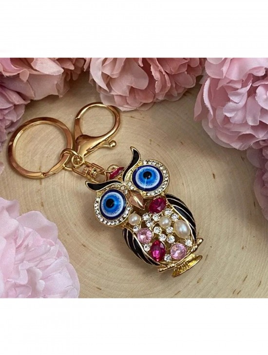 Rhineston Owl Keychain