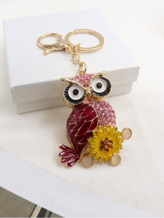 Rhineston Owl Keychain