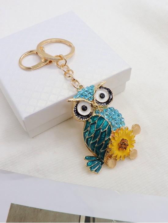 Rhineston Owl Keychain