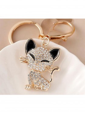 Rhineston Cat Keychain