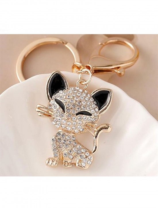 Rhineston Cat Keychain