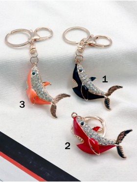 Rhinestone Shark Design Keychain 