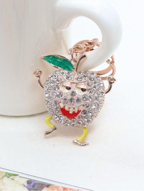 Rhinestone Apple Design Keychain 