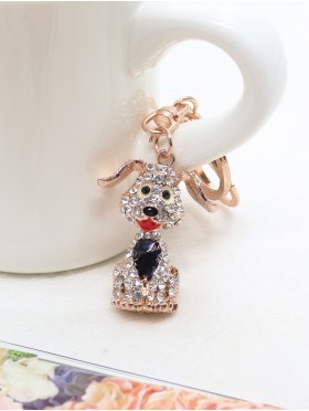 Rhinestone Dog Design Keychain 