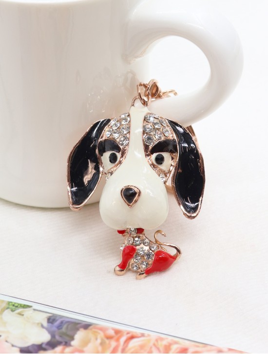 Rhinestone Dog Design Keychain 