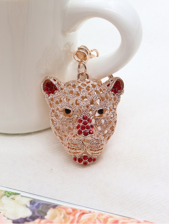 Rhinestone Lion Design Keychain 