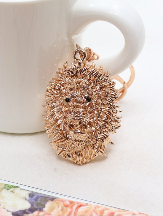 Rhinestone Lion Design Keychain 