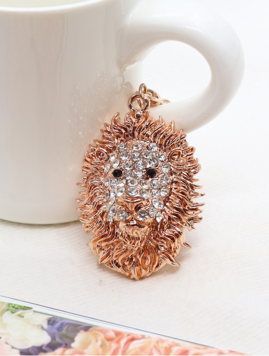 Rhinestone Lion Design Keychain 