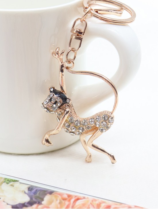 Rhinestone Monkey Design Keychain 