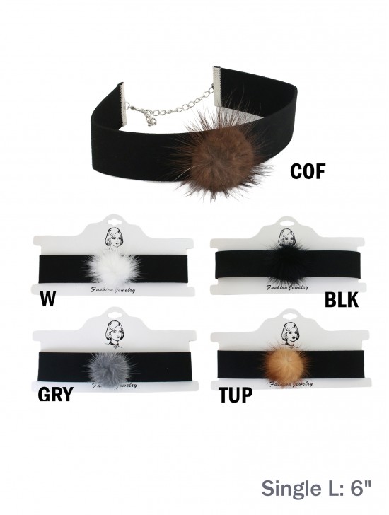 Band Choker W/ Pom Pom Charm